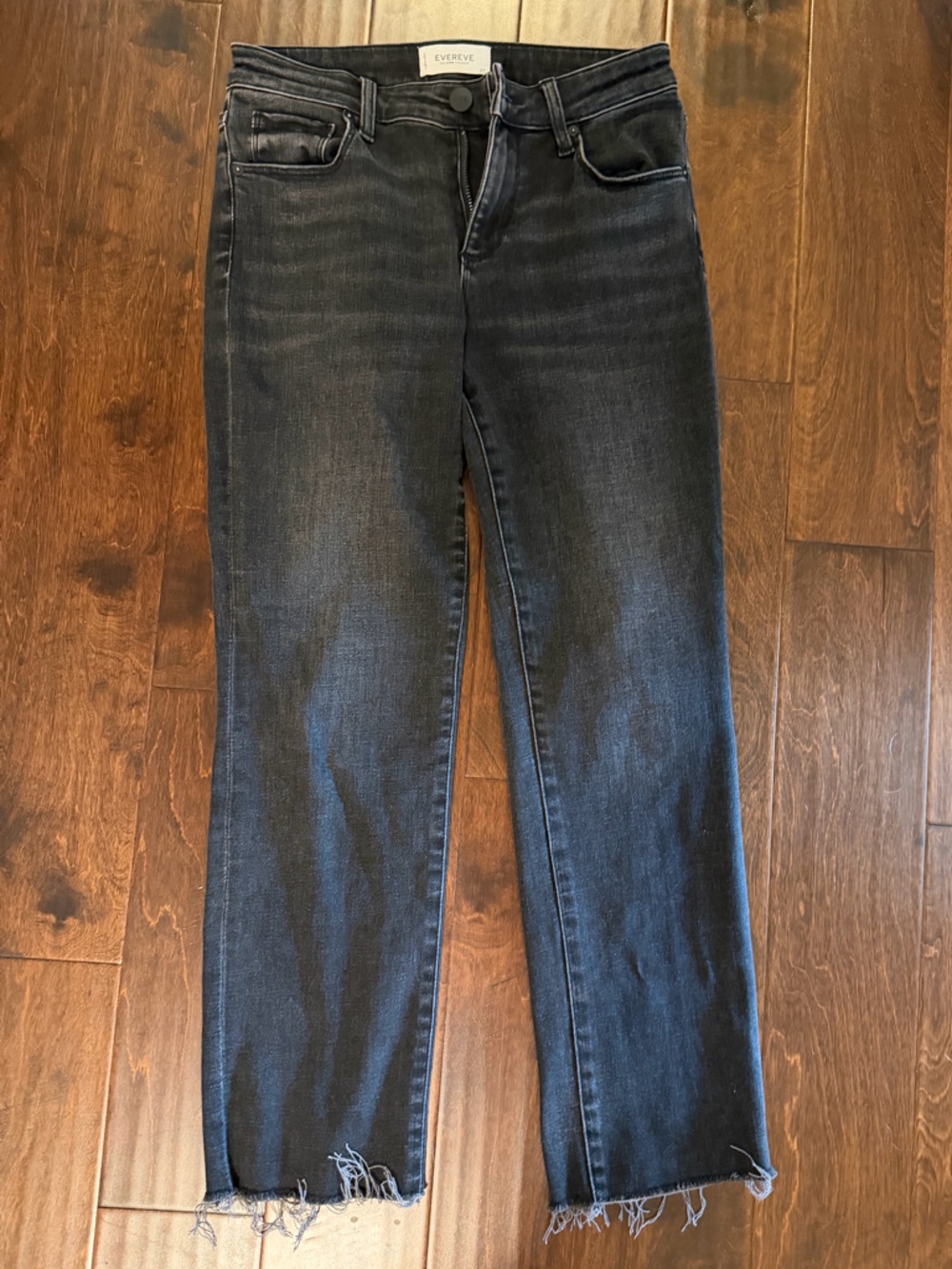 Evereve distressed black Straight-Leg Jeans with Raw Hem